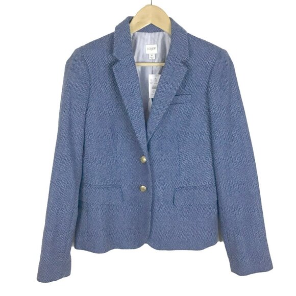 J Crew Factory Blazer Blue Herringbone Wool - Picture 2 of 13